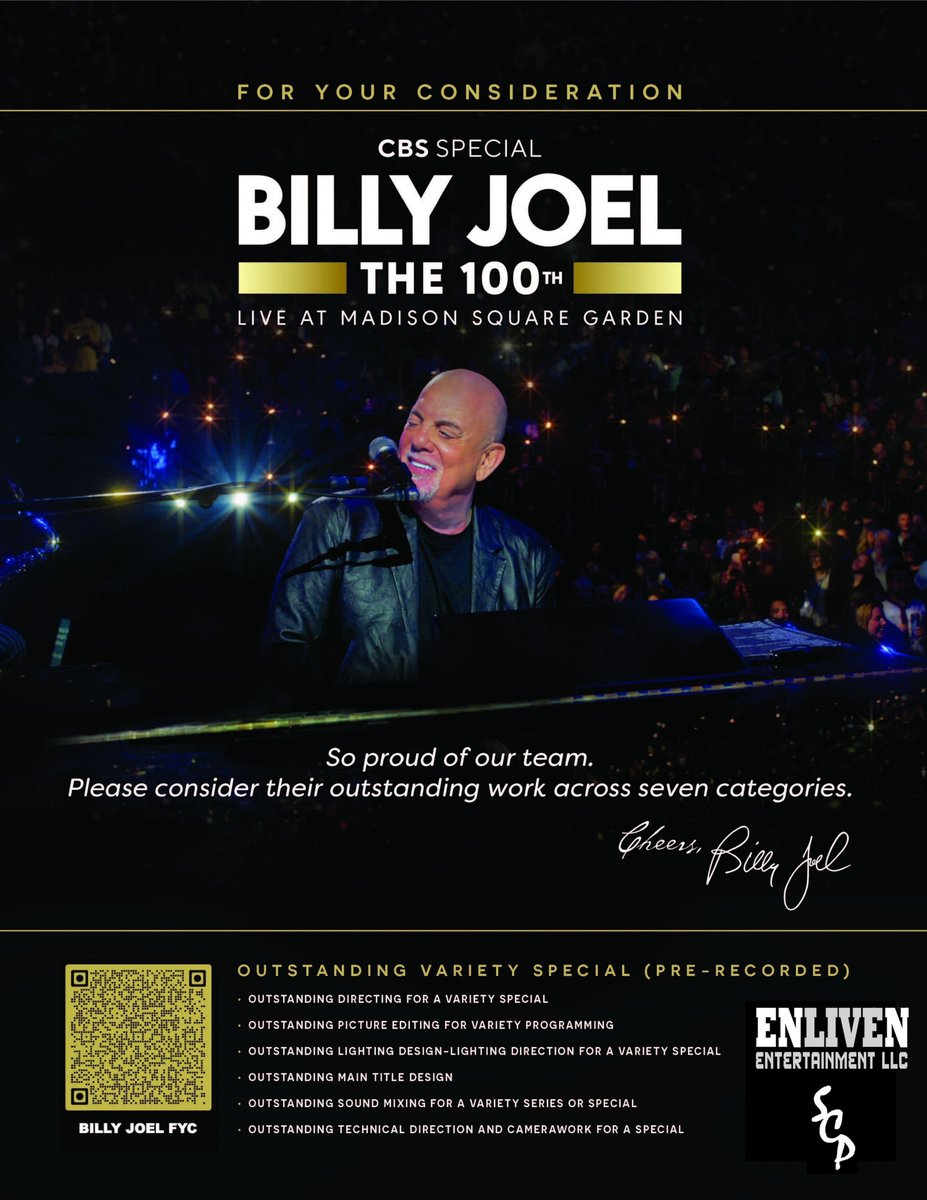 🏆 FOR YOUR CONSIDERATION 🏆

Billy Joel: The 100th Live at Madison Square Garden

• Outstanding Sound Mixing For A Variety Series Or Special

Mixed by Levels own Brian Riordan and Phil DeTolve, our team’s incredible work shines through on this unforgettable show 🎹
#FYC