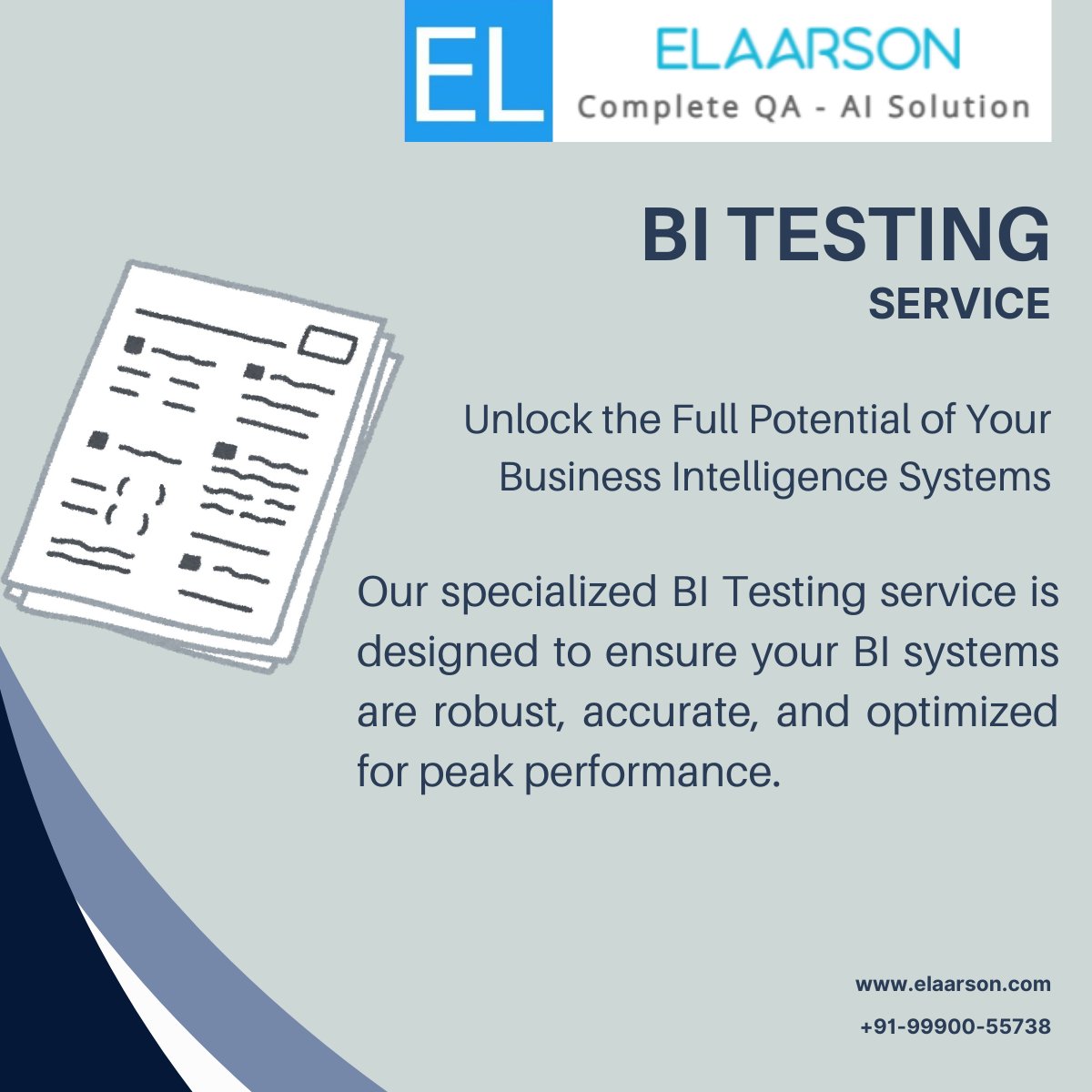 ElaarsonInd's tweet image. Our specialized BI Testing service is designed to ensure your BI systems are robust, accurate, and optimized for peak performance.
elaarson.com/bi-testing.html
Contact Us: sales@elaarson.com
#api_testing, #bi_testing, #etl_testing, #software_testing, #testing, #elaarson