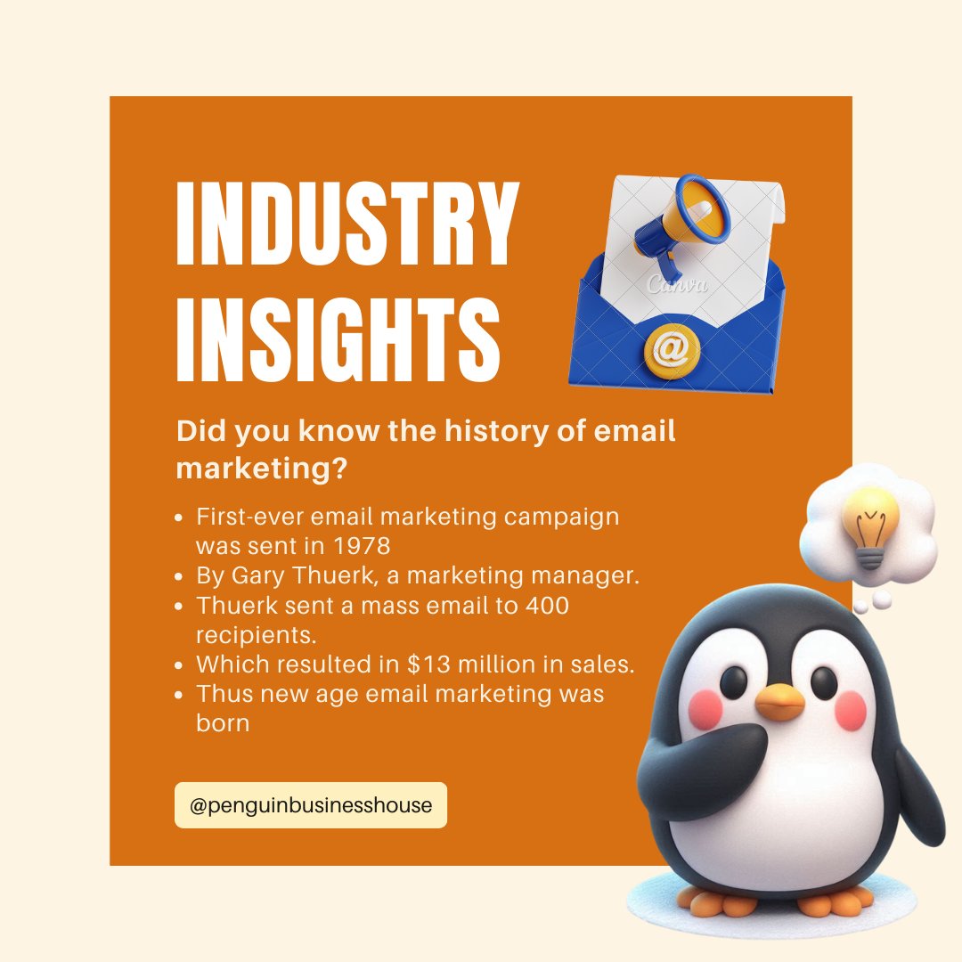 penguinbh's tweet photo. Did you know the history of email marketing?
Share and follow Penguin business house and we will bring you many more facts like these.
#emailmarketing #socialmediamarketing #adversiting #smallbusinesstips #EntrepreneurLife https://t.co/yTGJ1BEhXo