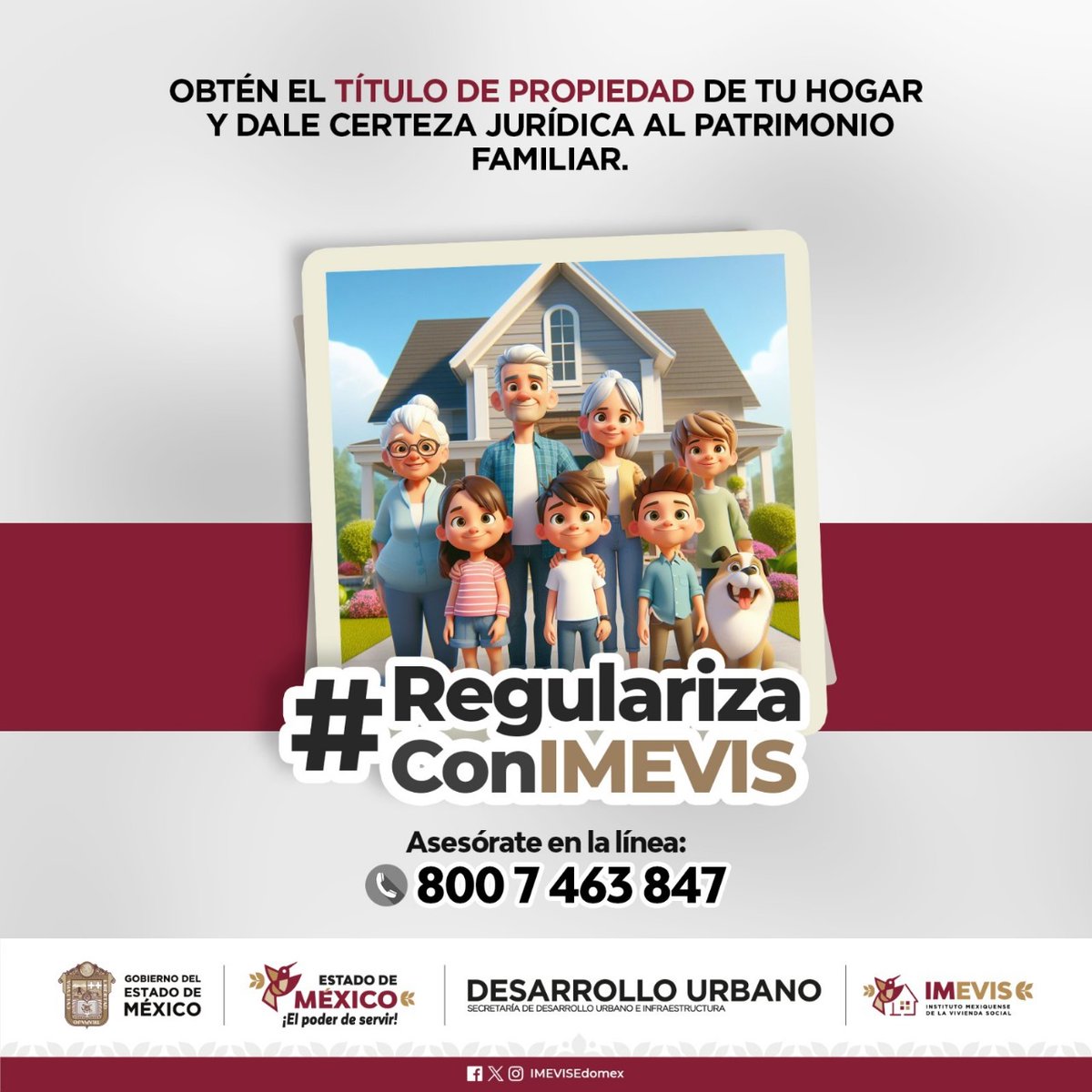 Edomex's tweet photo. ¡Dale certeza patrimonial a tu familia!
Acércate al @IMEVISedomex y obtén tu título de propiedad.
Llama al teléfono: 800 7 463847 y recibe asesoría en línea. https://t.co/WYT0YXokdp
