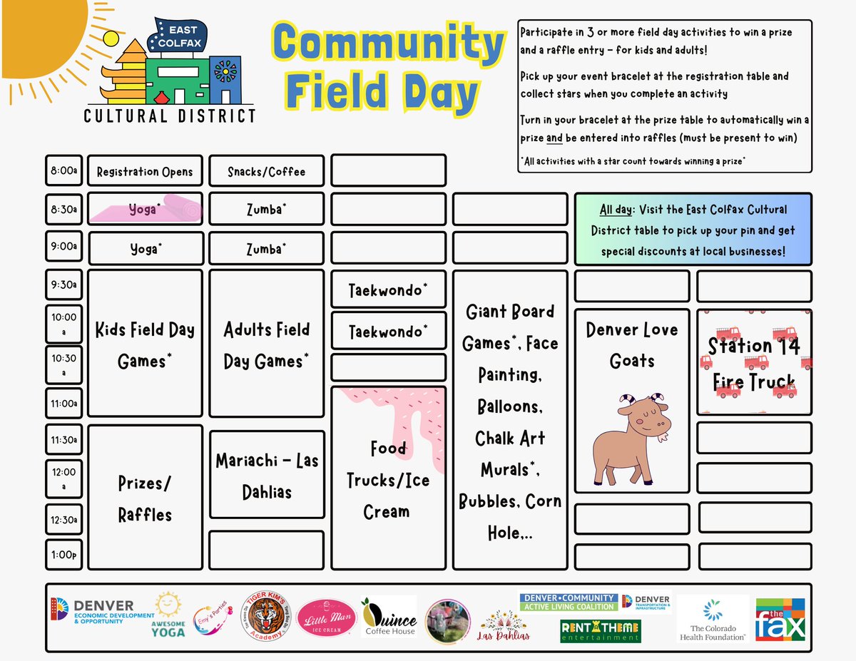 PartnershipFax's tweet photo. Just 1 more day until the 1st Annual East Colfax Community Field Day ! Join us at the Mosaic Campus tomorrow starting at 8am for an amazing day of activities and fun in the sun! https://t.co/5ea5XSPIyo