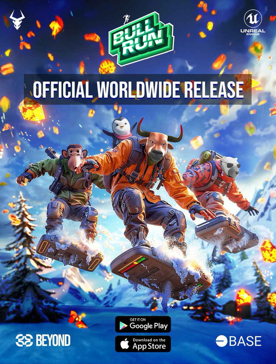 Bullieverse's tweet image. The wait is over! BullRun is officially live worldwide🏂

Download now on the App Store and Google Play Store. 📲✨

Integrated with @0xbeyondnetwork Web3 Passport And live on @Base 🔵

Join the adventure and race with the best! 💥

#OnchainSummer #OnchainGaming