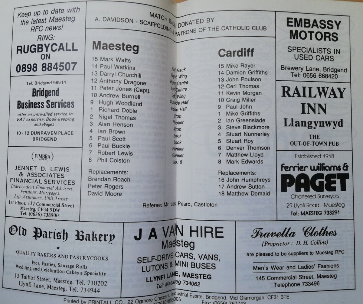 1990 and <a href="/MaestegRFC/">Maesteg RFC 💙</a> host <a href="/Cardiff_Rugby/">Cardiff Rugby</a> with <a href="/MikeyRayer/">MikeyRayer</a> at fullback.
