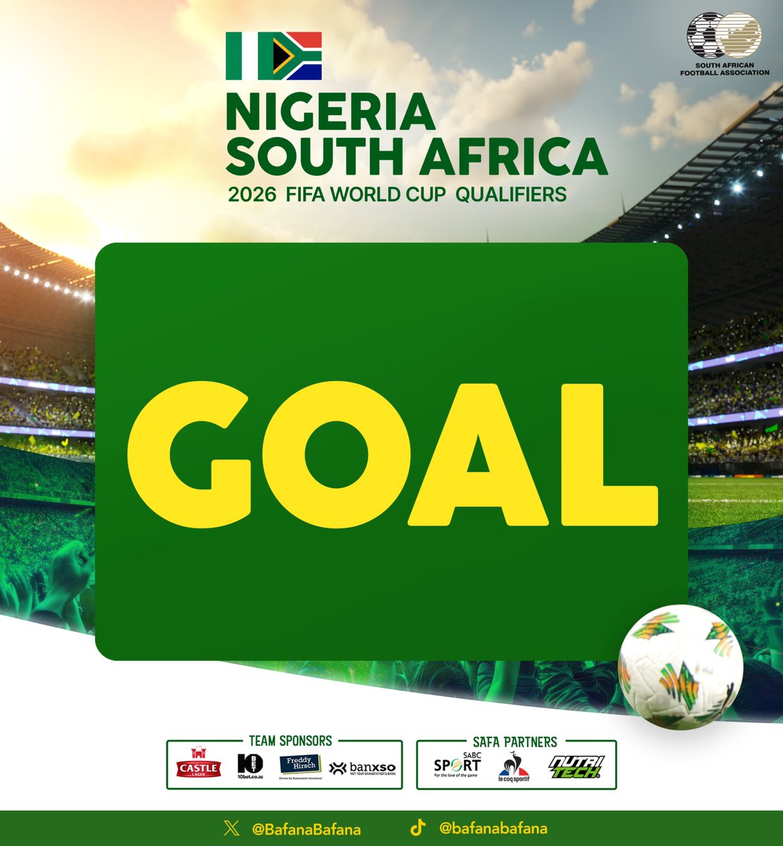 BafanaBafana's tweet photo. 28’ that man!! Themba Zwane!!! ⚽️ 

Nigeria 0-1 South Africa 

🔥 

#BafanaPride 
#WCQualifiers https://t.co/H6McI2wdkm