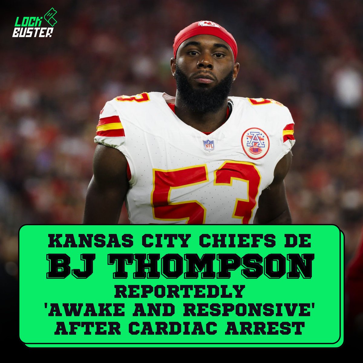 Lockbuster_'s tweet image. Kansas City Chiefs DE BJ Thompson reportedly 'awake and responsive' after cardiac arrest.

via Yahoo Sports

#nfl #chiefs #bjthompson
