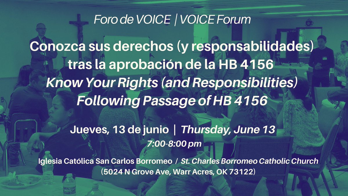 voiceokc's tweet photo. Devraat "Dev" Awasthi (ACLU) and VOICE leaders discuss the implications of HB 4156, ways for immigrant families to protect themselves, and next steps for VOICE. Join us! English &amp; español https://t.co/4rp7ofLLHb