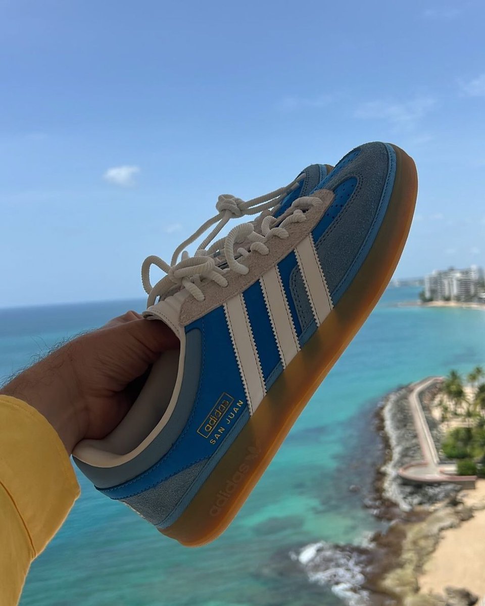MatthewJWelty's tweet photo. These Adidas San Juans are easily Bad Bunny's best adidas shoe yet. They go back to the brand's city series naming convention, where they'd name shoes after cities across the globe. The blue is also one of adi's signature colors. Great effort all around. https://t.co/Fgny9qe0Jt