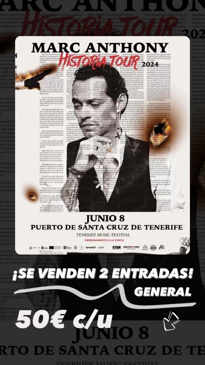 Noepadillaalons's tweet photo. Se venden 2 entradas general para Marc Anthony mañana en Tenerife. 
50€ cada una (precio de compra normal) 
Se agradece difusión ❤️ https://t.co/sihym9HmcA