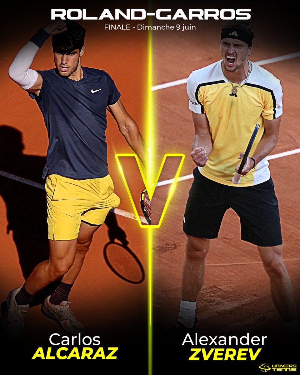 UniversTennis's tweet photo. LA GRANDE FINALE DE #ROLANDGARROS 

🇪🇸 ALCARAZ ⚡️ ZVEREV 🇩🇪

Qui sera champion ? 🏆