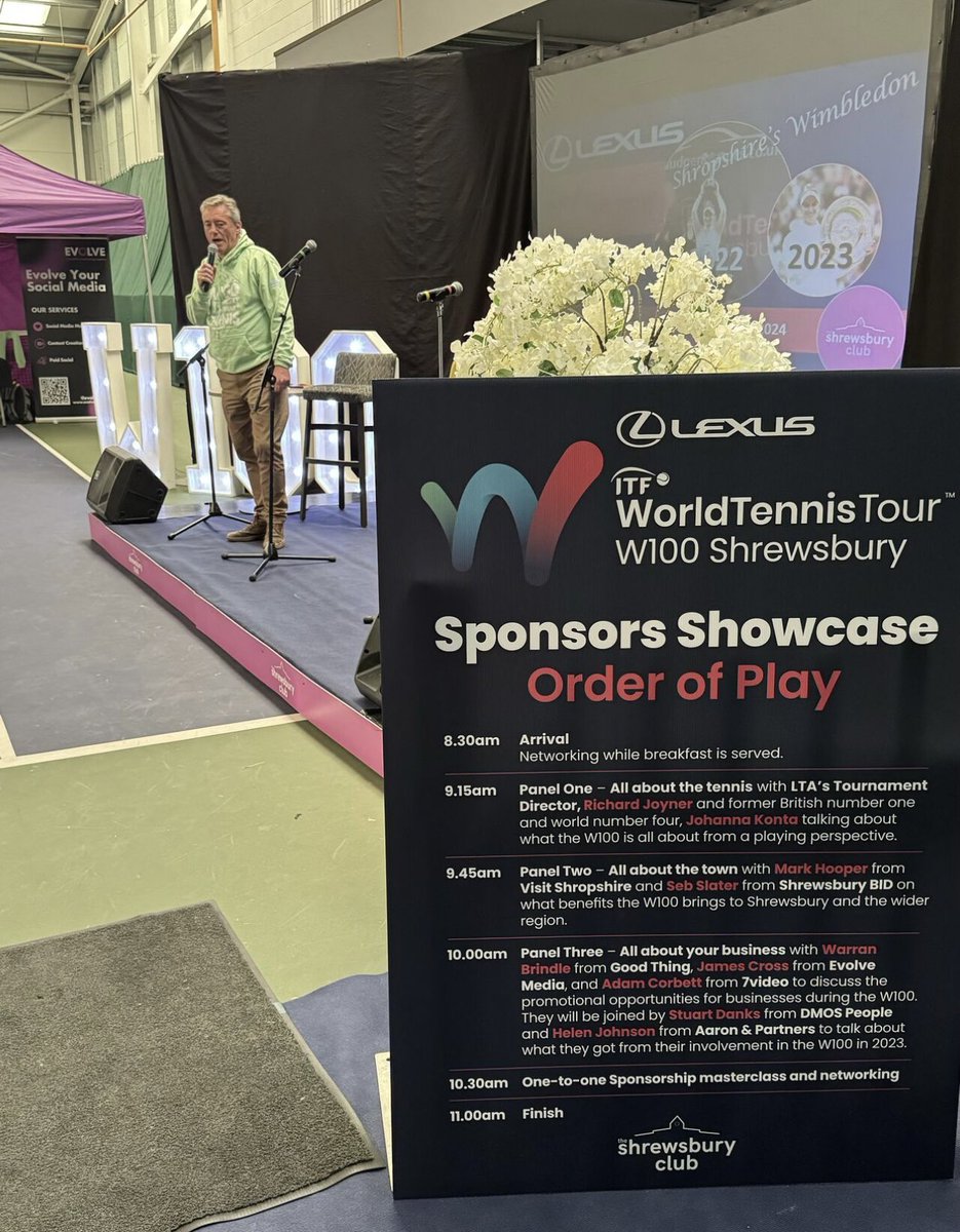 MatthewPotts's tweet photo. Great opportunity to join @davecourteen and @sebslater of @ShrewsburyBID on a panel session earlier this week at the sponsors launch of the W100 tennis tour at @shrewsbury_club to discuss the positive impacts this international event will bring to #Shropshire. @InvestInShrops https://t.co/uxUNxW4JR7