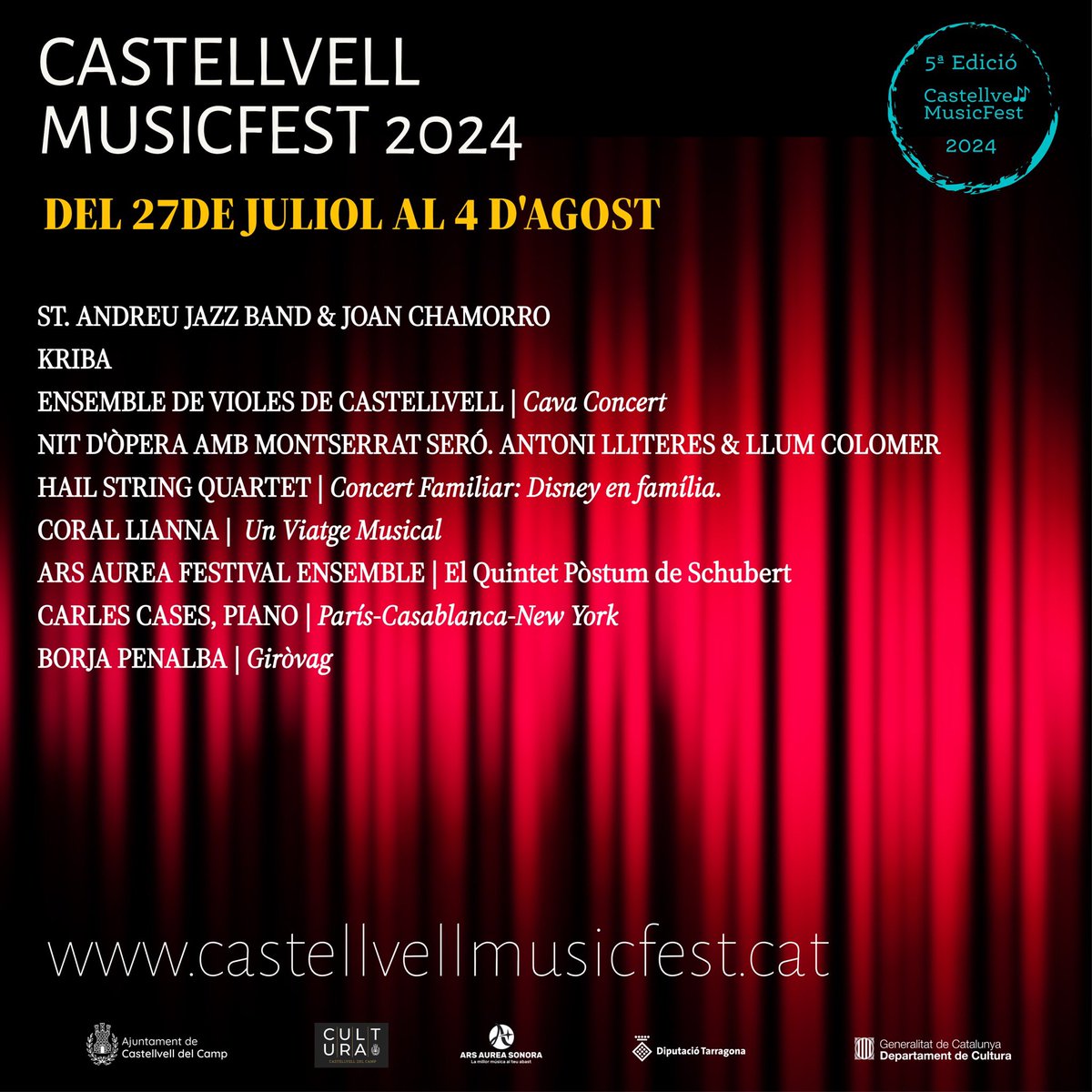 🎶 El Castellvell MusicFest 2024 ja és aquí! 

🌎 Prepara't per a un viatge musical èpic! 

🎷🎸🎻Artistes locals, nacionals i internacionals tornen a Castellvell per fer d'aquest festival una experiència única.

#CMF24 #CastellvellMusicFest2024 #CastellvelldelCamp #Castellvell