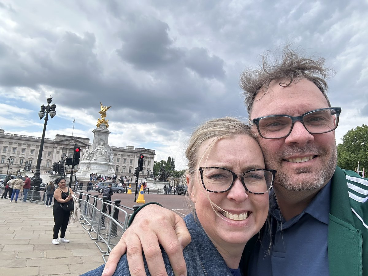Busy day of Big Ben (Elizabeth Tower), Westminster Abby, and Buckingham Palace.