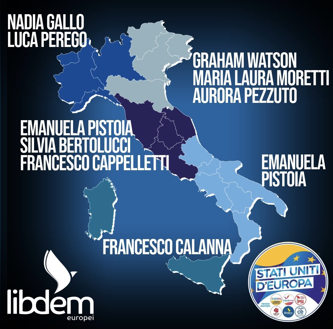 libdemeuropei's tweet photo. Il nostro ultimo pensiero di oggi va ai nostri candidati. Senza di loro, senza la loro generosità e disponibilità, non avremmo potuto partecipare a queste elezioni.

Domani e domenica, con gli Stati Uniti d’Europa, votate loro.

Potete esprimere fino a tre preferenze, purché una di queste sia di genere diverso. 

Circoscrizione Nord-ovest: – Nadia Gallo – Luca Perego 

Circoscrizione Nord-est: – Graham Watson – Maria Laura Moretti – Aurora Pezzuto 

Circoscrizione Centro: – Emanuela Pistoia – Silvia Bertolucci – Francesco Cappelletti 

Circoscrizione Meridionale: – Emanuela Pistoia 

Circoscrizione Isole: – Francesco Calanna

Oltre a loro dobbiamo ringraziare tutti i nostri amici e attivisti che tanto si sono spesi per questa campagna. Senza di voi non saremmo niente. 

È stato un mese intenso, è stato un mese bellissimo. Abbiamo conosciuto tanti nuovi amici che si sono iscritti a Libdem e che credono alla causa della libertà. 

Comunque vada, è già un successo. 

Questo è solo l’inizio. Tante altre sfide ci aspettano. Affrontiamole assieme.

Grazie.

#Elezionieurope2024