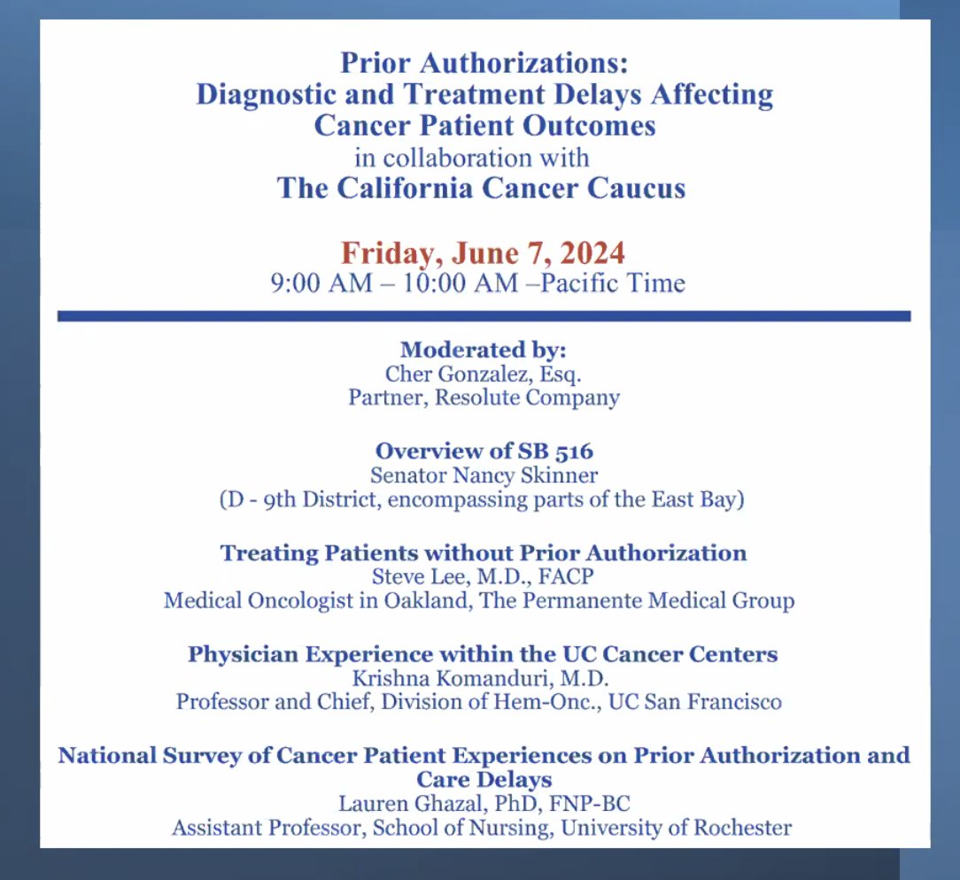 lghazal's tweet image. Echoing gratitude to Sen @NancySkinnerCA, @MOASC_Office &amp;amp; #CACancerCaucus for the invite to present our national survey of cancer pt experiences of #priorauthorization (h/t @fumikochino @BThomPhD) pubmed.ncbi.nlm.nih.gov/37851442/ (@JAMANetworkOpen) @UofRSON @WilmotCancer #FixPriorAuth