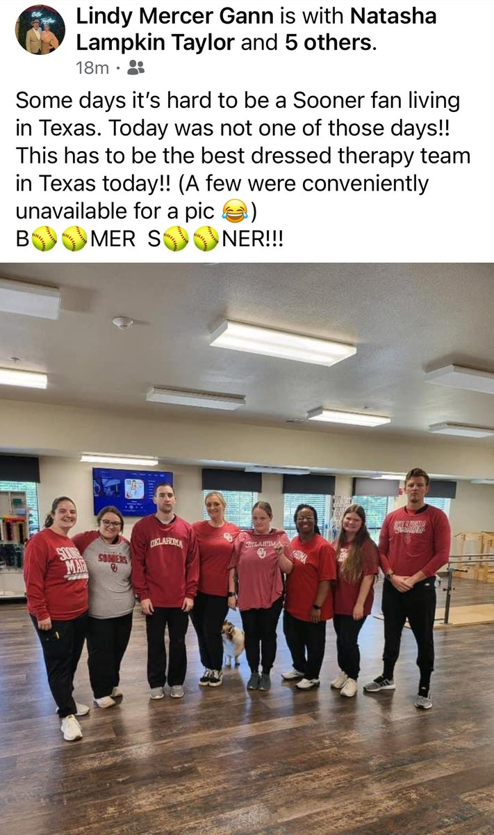 jlynneverett's tweet photo. This is my best friend who lives in TX! She took a bag full of OU gear for her coworkers to wear today! The faces in this pic are priceless! https://t.co/mdOtTlULdn