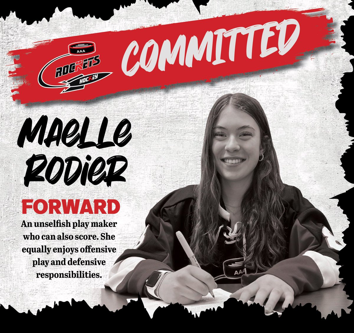The Rockets are proud to announce the signing of Maelle Rodier as she will bring a great offensive presence to our line up while contributing in our own zone as well!!!!!
Welcome aboard Maelle 
Once a Rocket Always a Rocket 🚀🚀🚀