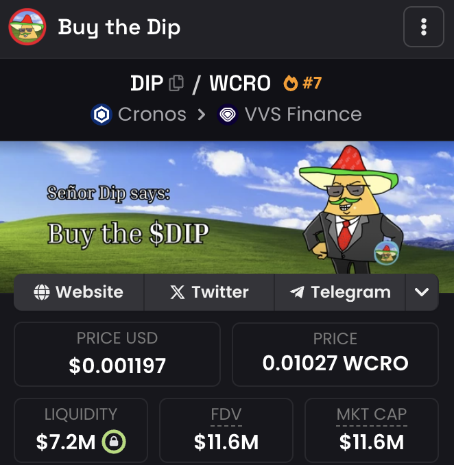 SenorDip's tweet photo. @1goonrich mi amigo, time for you to check out Buy the $DIP on #cronos si? https://t.co/iGlAUH7Dcr