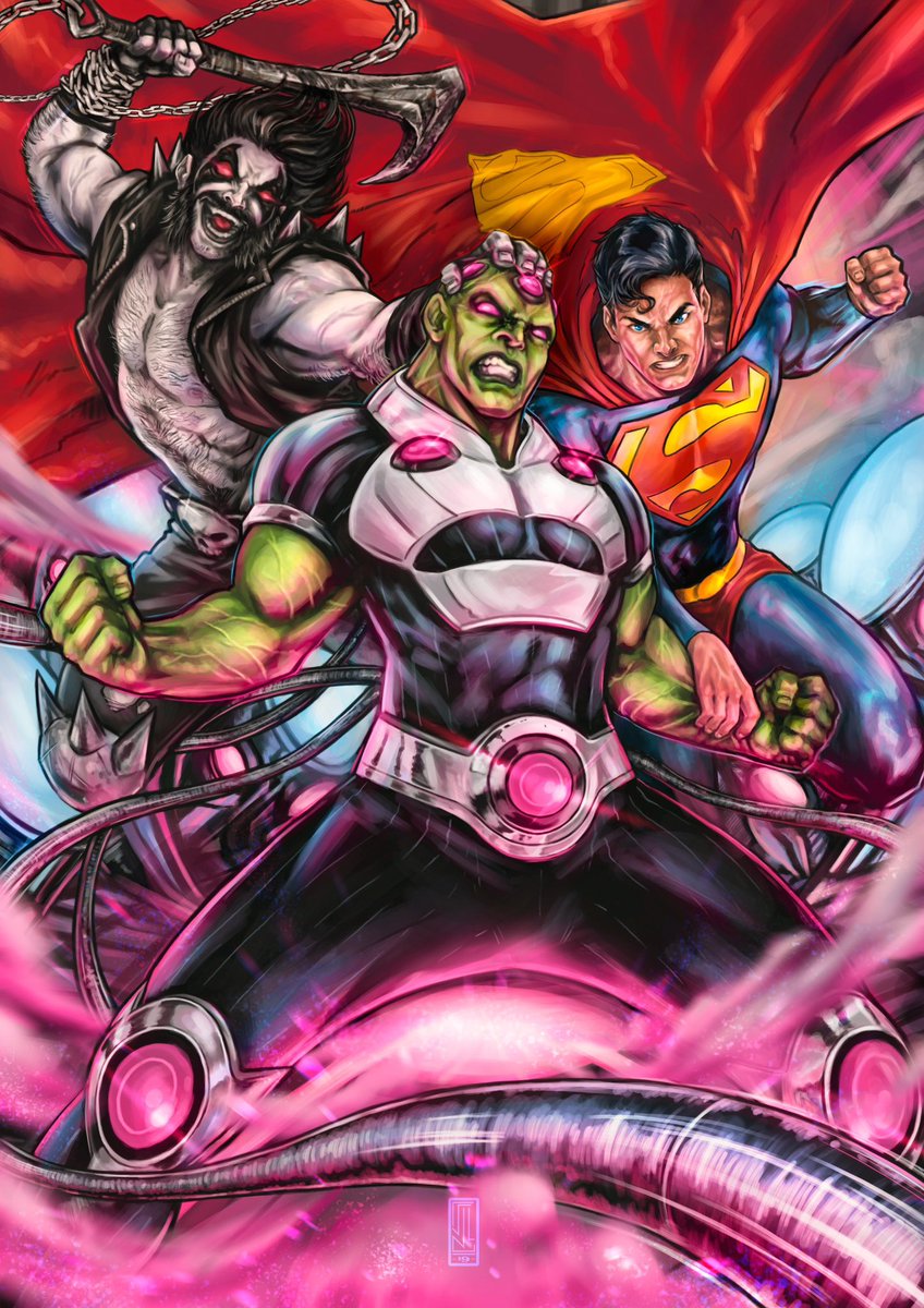 JuanJstrk's tweet photo. It’s here!!! 😅 I have to say that this illustration has taken me longer than usual! It was a month of many events and places to visit, but here it is finally 🤣 Superman and Lobo giving Brainiac a tremendous beating. 
#superman #art #comicart #dc #dccomics https://t.co/IkUq4k4ppx