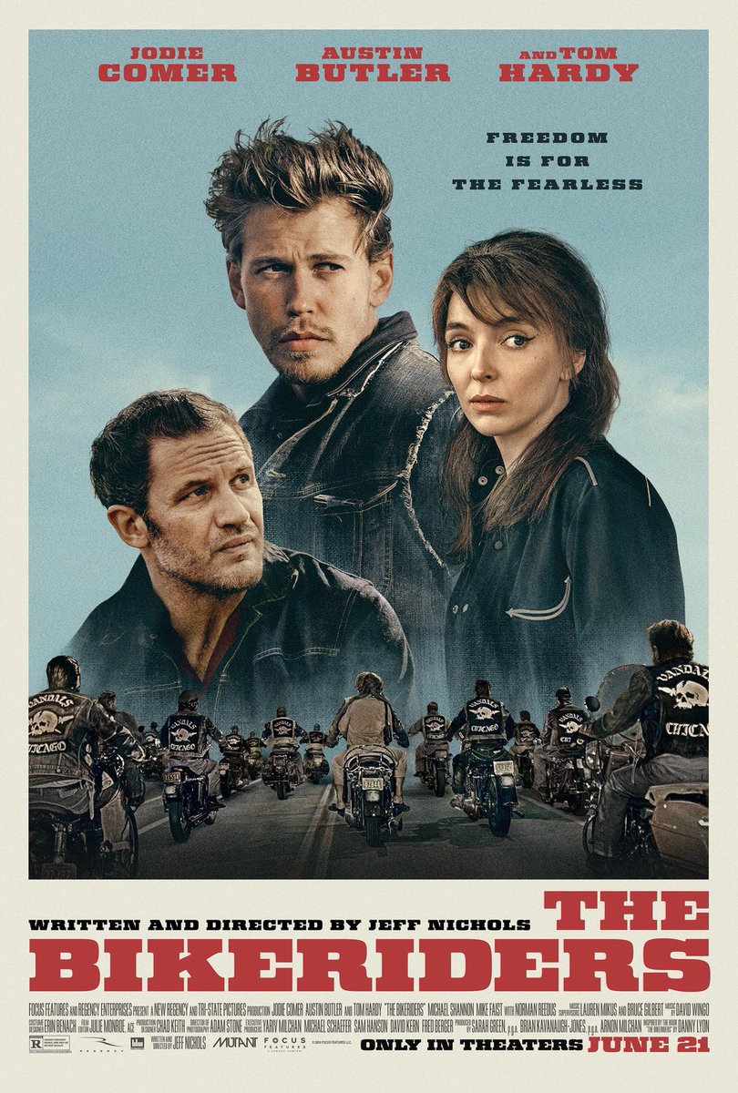 thrstreamfiends's tweet photo. The Bikeriders poster. #THRStreamFiends #THRStreamFiendsPodcast #TheHorrorReturns #TheHorrorReturnsPodcast #THRPodcastNetwork #Streaming #Movies #Films #Television #Series #TheBikeriders #JeffNichols #FocusFeatures #20thCenturyStudios https://t.co/wvVswLsQ5q