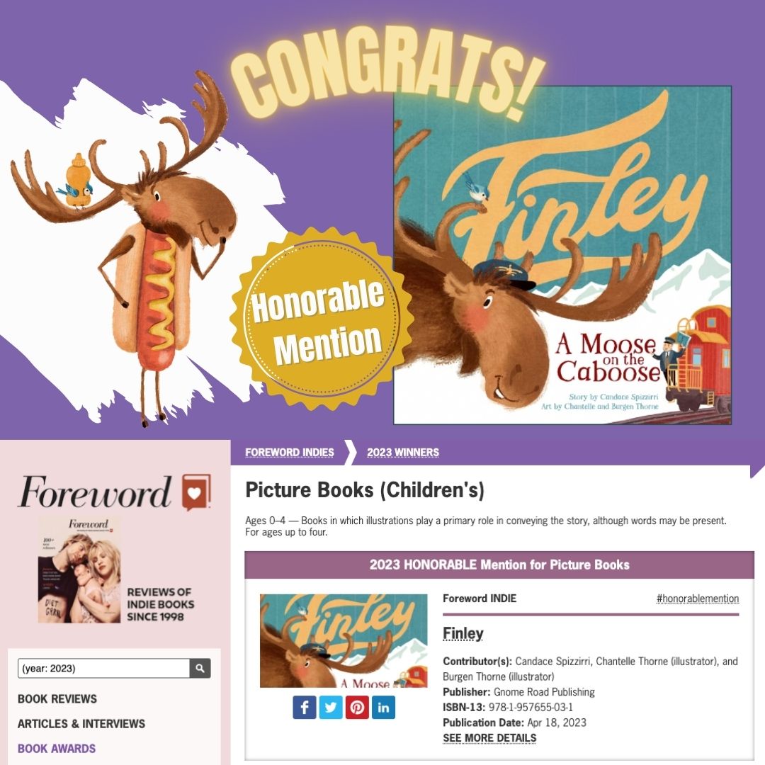 Gnome Road Publishing (@gnomeroadpub) on Twitter photo We love ending the week with a big congratulations to author <a href="/CCSpizzirri1/">Candace Spizzirri 📚FINLEY: A MOOSE ON THE CABOOSE</a> and illustrators <a href="/chantelleburgen/">Chantelle and Burgen</a> on their Honorable Mention as a Foreward INDIES Picture Book of the Year with FINLEY: A MOOSE ON THE CABOOSE! #Kidlit #picturebooks #awardwinning #libraries We love ending the week with a big congratulations to author <a href="/CCSpizzirri1/">Candace Spizzirri 📚FINLEY: A MOOSE ON THE CABOOSE</a> and illustrators <a href="/chantelleburgen/">Chantelle and Burgen</a> on their Honorable Mention as a Foreward INDIES Picture Book of the Year with FINLEY: A MOOSE ON THE CABOOSE! #Kidlit #picturebooks #awardwinning #libraries