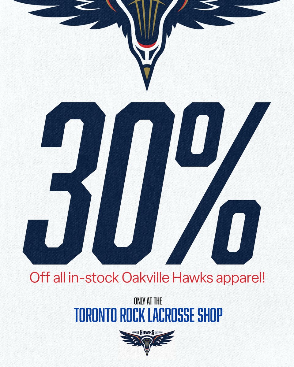 Starting this Saturday and running until Sunday, June 16,  all in-stock Oakville Hawks apparel is 30% OFF!!

Visit their team store, shop and save: rocklaxshop.com/collections/oa…