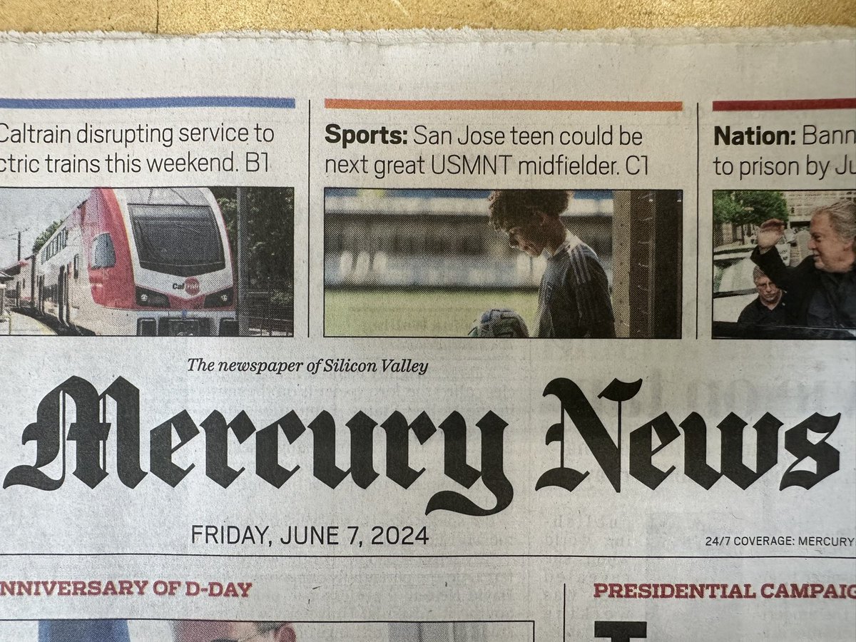 RMaq28's tweet photo. 📰 Don’t forget to buy your copy of the @mercnews today! Kaedren Spivey above the fold. #Quakes74 https://t.co/zti0qqkspA