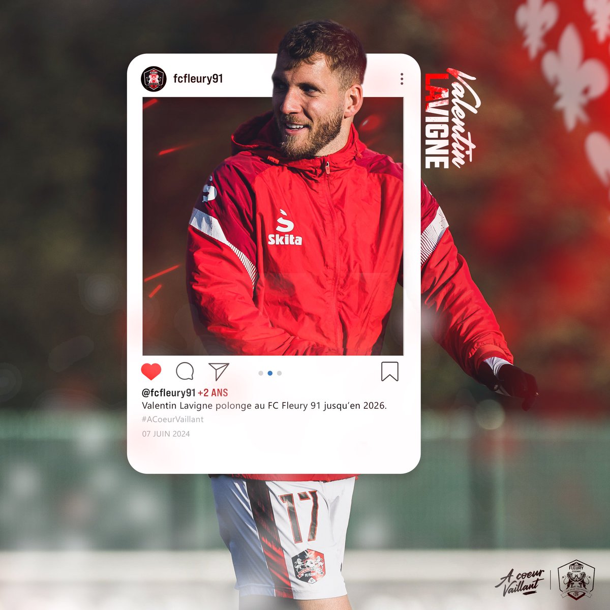 ✍️😁 Le FC Fleury 91 est heureux d’annoncer la prolongation de son attaquant, 𝗩𝗔𝗟𝗘𝗡𝗧𝗜𝗡 𝗟𝗔𝗩𝗜𝗚𝗡𝗘. 

Arrivé à l’été 2022, Valentin a pris part à 50 rencontres de l’équipe première National 2 (championnat / Coupe de France).

🤝 Valentin est lié avec le FC Fleury 91