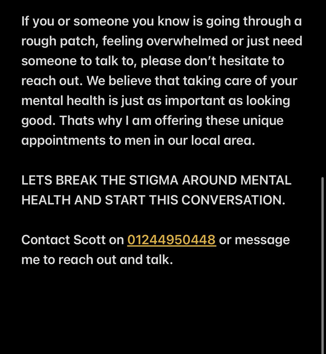 Please reach out and share with friends, mens mental health matters and no one is ever alone, you always have someone to talk to. #mensmentalhealth #talk #chester 
<a href="/ShitChester/">12 years of Shitchester</a> <a href="/ChesterFC/">Chester FC</a> <a href="/Cestrians_1885/">Cestrians 1885</a>