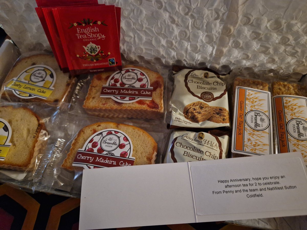 Jub2511's tweet photo. Thank you so much to Penny and the team from @NatWest_Help @NatWestBusiness @NatWestGroup Sutton Coldfield branch for the wonderfully kind gift. It was the perfect pick-me-up we needed.
#thankfull #kindness #NatwestSuttonColdfield #afternoontea #anniversarygift https://t.co/pXDgYJASs4