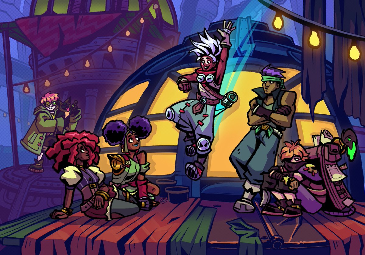my #CONVERGENCE piece for <a href="/FarewellForge/">Farewell - A Riot Forge Zine || RELEASING MAY 23</a>! i adored the art direction and character design in this game, and decided to try my hand at a style study of ekko’s hideout 💙 #FarewellRiotForge