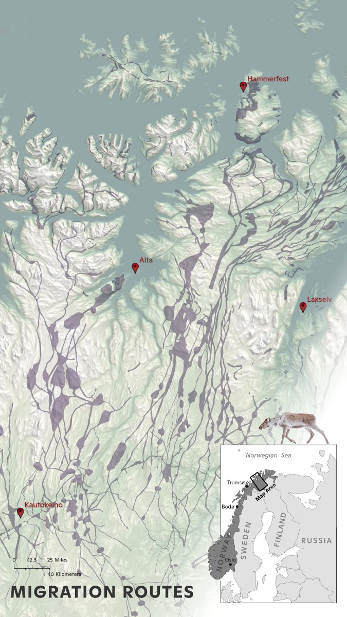g_fiske's tweet photo. We spent an extraordinary 3 days earlier this week with @ReindeerHerding colleagues and Sami reindeer herders in northern Norway.  Is it possible that maps could help communicate the information needed to make wise decisions for the future of reindeer husbandry? https://t.co/w6RFgaUEhr