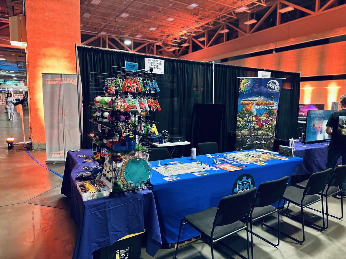 bgstudiosllc's tweet photo. @DreamHack 2024 Indie playground with @SocietyOfPlay demoing our published game: Knights of Glory, Dino Dodge, and Spinstack. Check us out! #games #tabletopgaming #dinosaurs #bluffing #cardgames #dungeoncrawl #tetris #uno #jenga #gamepublisher https://t.co/3mgjF3PpyR