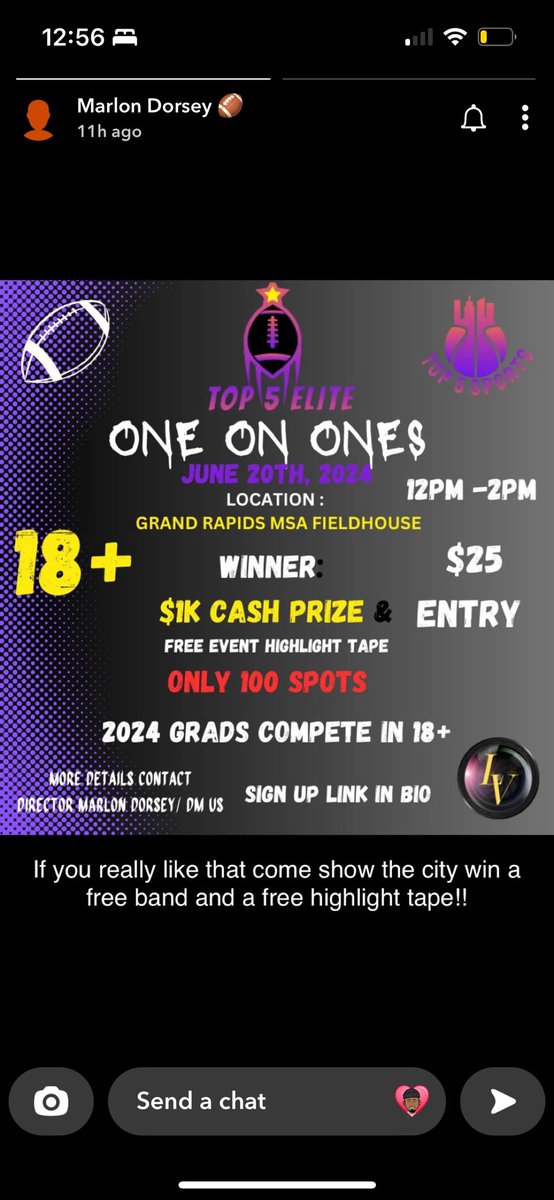 TOP 🖐🏽 SPORTS FAMILY
WE HAVE 1 on 1s  competition opportunities for HS scholarships , and cash prize for 18+

In Grand Rapids,Michigan 🏈💰📚