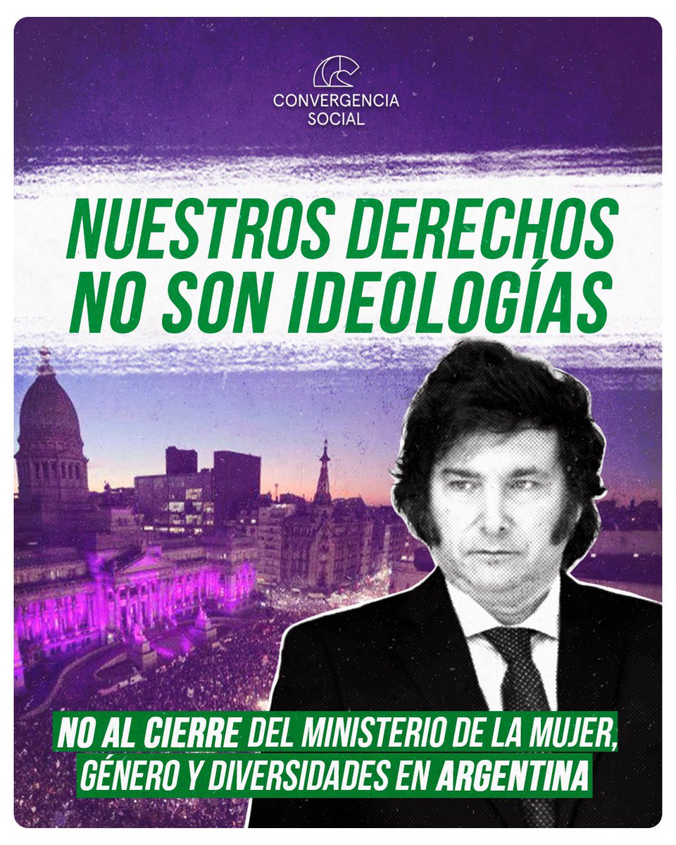la_convergencia's tweet photo. 🟣 La decisión de Javier Milei de cerrar definitivamente el Ministerio de la Mujer, Género y Diversidades de Argentina nos pone en alerta como partido feminista. 

Esperamos que esta decisión sea revertida: se requiere de los máximos esfuerzos para combatir la violencia de género https://t.co/7vHMly80Ez