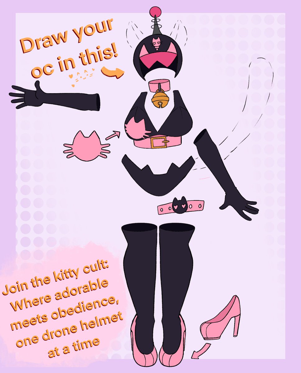 Art challenge, 

draw your oc in a kitty drone uniform !!
join the kitty cult, where adorable meets obedience, one drone helmet at a time 

become a new drone member and gain a new pair of ears and super soft tail at the cost of your brain
#kittycultdrone