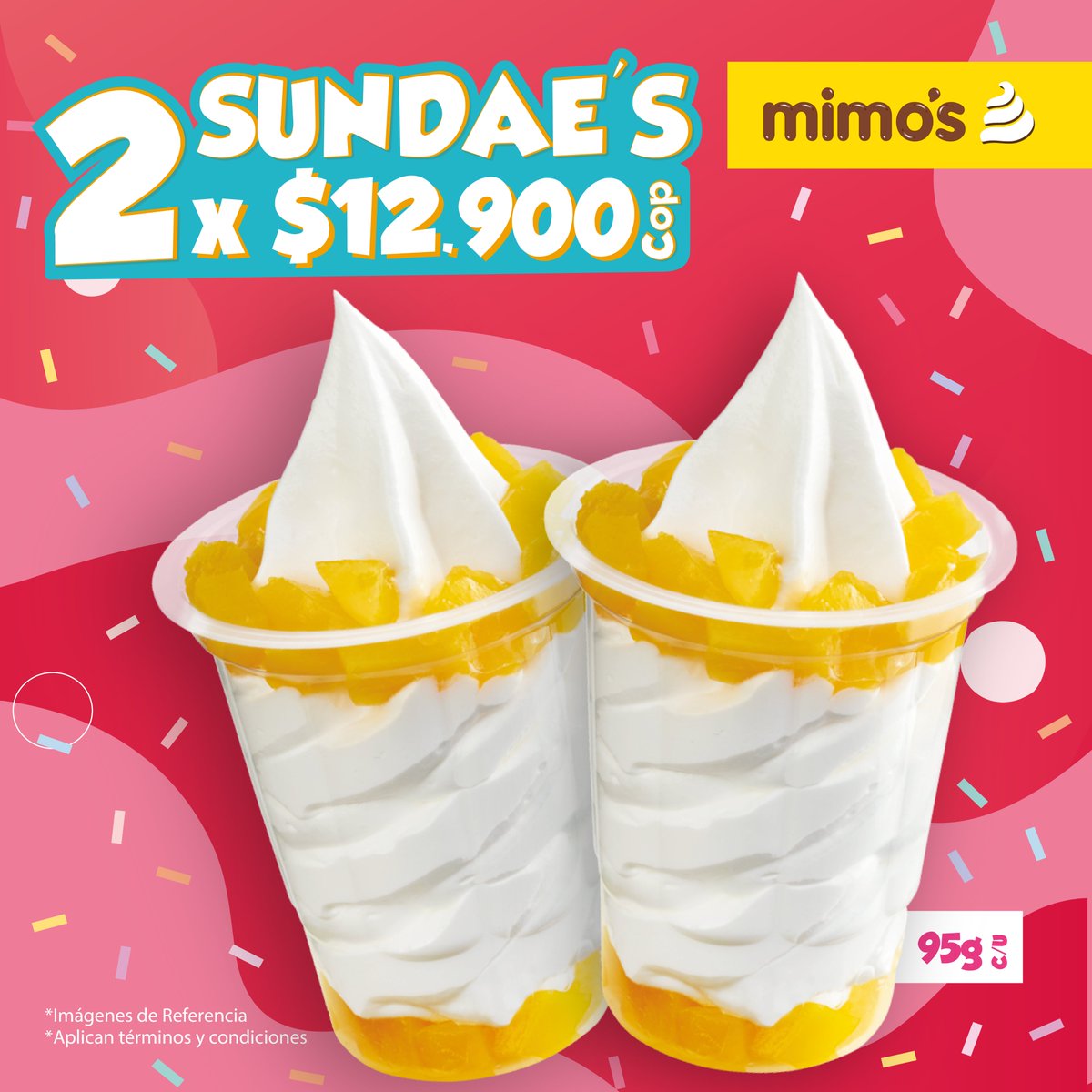 🌴🍧Un oasis de dulzura en medio de tu día🍧🌴
Aprovecha hoy nuestro miércoles de sundae☀️ y lleva 2 x $12.900💰. Solo en Mimo's logras experimentar una infinidad de sabores🥄, colores🌈 y magia🪄 en un solo helado🍦. ¡No te lo pierdas!  😌🤩

Aplican T&amp;C: mimos.com.co/promociones/mi…