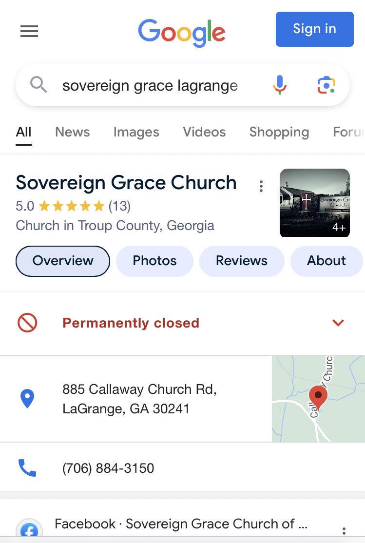 KarliBarnett's tweet image. The church website for Sovereign Grace LaGrange appears to have been taken down, as well as their Facebook page. We drove by the church today and the sign has been removed out front.