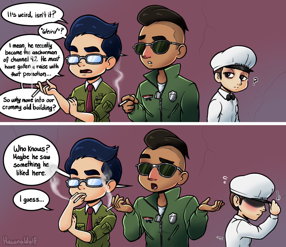 HasanaWolf's tweet photo. Just a little bridge between comics ๐คญ I rly wanted to draw Izaackโs fan club๐คฃ
-
#thatsnotmyneighbor #milkman #francismosses #izaackgauss #margarettebubbles #rafttellyncappuccin #loisstilnsky #drwafton #stevenrudboys #izaackxfrancis #francisxizaack #franzaack #reportingmilk https://t.co/DOOo727rd4