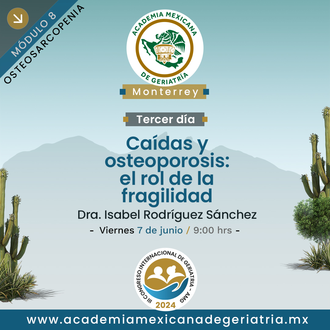 AMGeriatriaAC's tweet image. Primer ponencia del #Módulo8 - Osteosarcopenia -, con el tema “Caídas y osteoporosis: el rol de la fragilidad”, a cargo de la Dra. Isabel Rodríguez Sánchez.

#Osteosarcopenia #DraIsabelRodríguezSánchez #CongresoAMG #SomosGeriatras #SomosAcademia