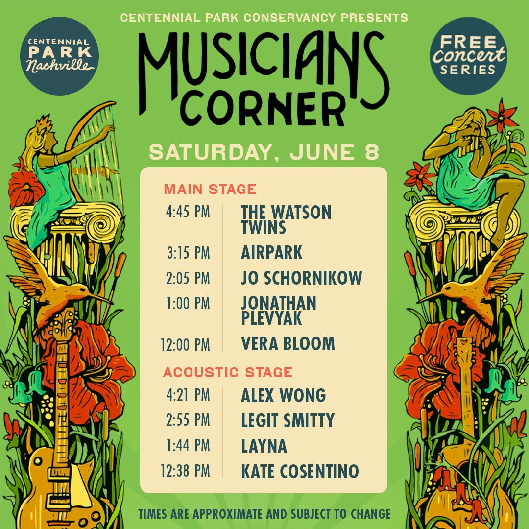 Here are all the incredible artists you can see on Saturday, June 8 at Musicians Corner. Join us starting at 12 PM.