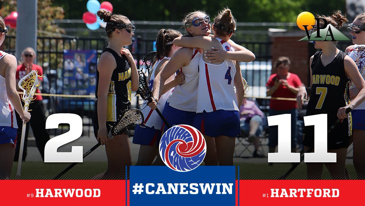 hcaneswirl's tweet photo. #CanesWin!! Girls lacrosse took care of business this evening at Alumni with a 11-2 victory over #9 Harwood.  Hartford (17-0) will host #4 Woodstock in a D-II semi final on Tuesday (4:30).  Winner advances to the state championship game. https://t.co/2Ny3AoNnxn