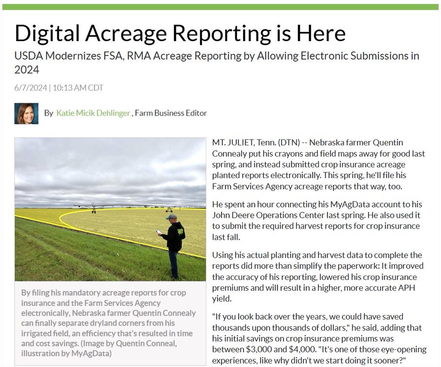 MyAgData's tweet image. Join the growing number of farmers who are filing electronically! 37 days left to deadline! We are so excited for farmers, as the time is now!🚜 

Check out: dtnpf.com/agriculture/we…

#Plant24 #MyAgData