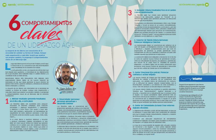 6 comportamientos de un liderazgo Ágil
en los nuevos entornos de trabajo híbridos

by <a href="/virginiog/">Virginio Gallardo</a>  en 

<a href="/_RevistaAgenda/">Revista Agenda</a>