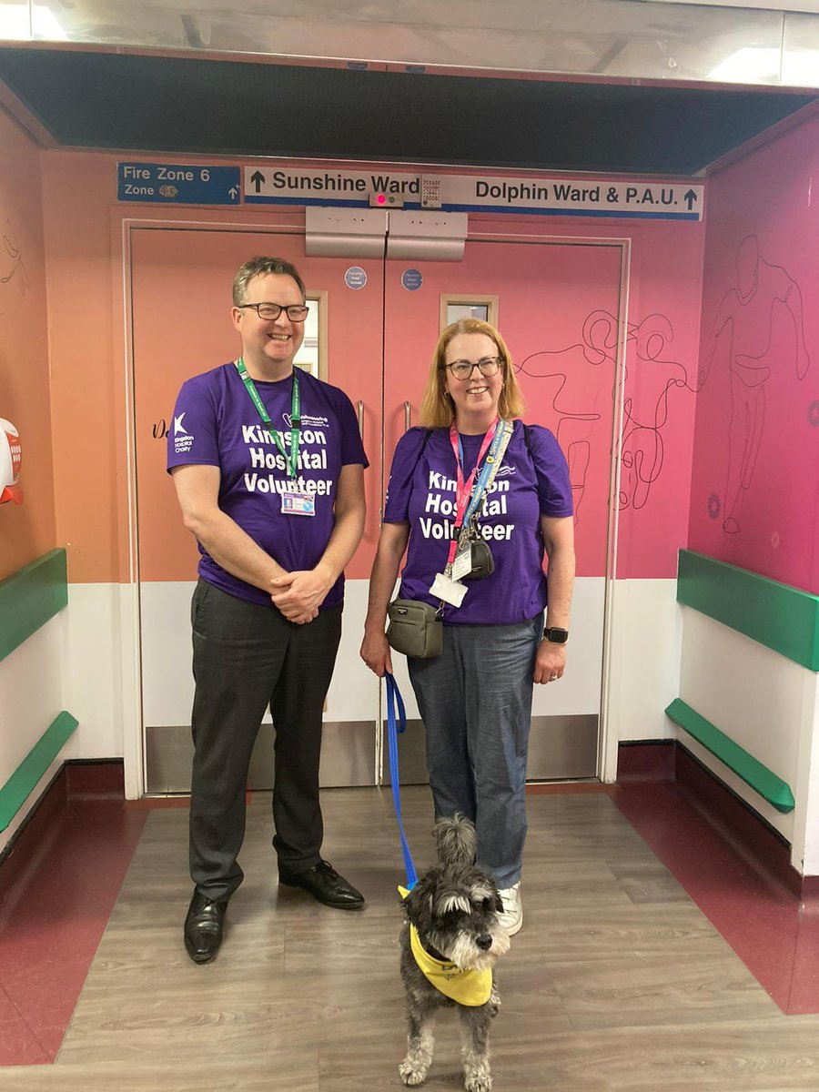 In celebration of #volunteersweek, our CEO &amp;  Chief Nurse joined some of our volunteers in their role. Lata - Dementia Volunteer, Caroline - Emergency Department Volunteer, Barbara - Royal Eye Hand Holder, Sarah &amp; PAT dog Stanley. 💜 Once again a huge thank you to all volunteers.