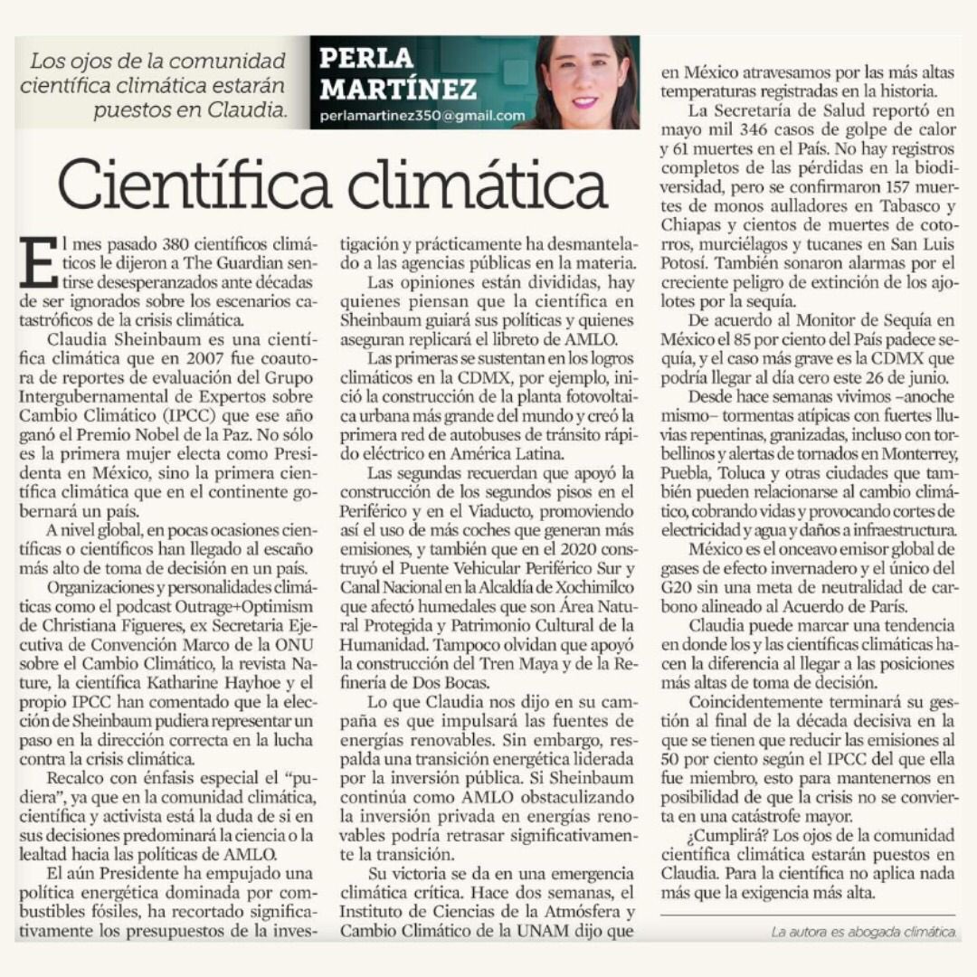 Perla Martínez puso en una columna de opinión una de las preguntas que me he estado haciendo con los resultados de las elecciones: ¿será Claudia?