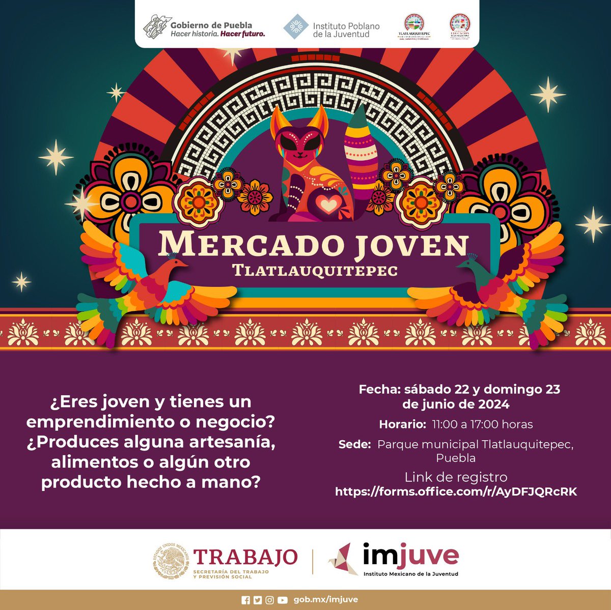 imjuvemx's tweet photo. ¡Ya está aquí Mercado Joven! 🙋🏻‍♀️🛒

👉🏼 Si eres joven y emprendedor es tu oportunidad de registrarte para participar en esta nueva edición junto a @Gob_Puebla y el @IPJGobPue 

Sábado 22 y domingo 23 de junio de 2024. 🗓
De 11:00 a 17:00 horas. ⏰
📌 https://t.co/wx7AoW3Rr9 https://t.co/gu1y7KZZiT