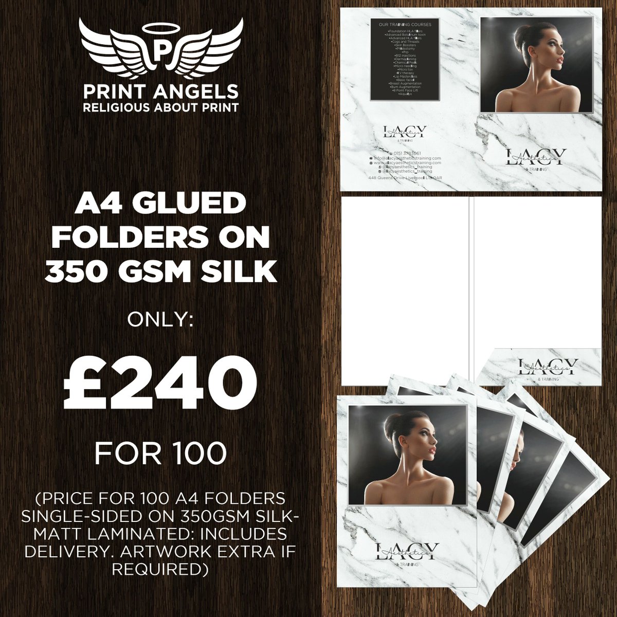 FOLDERS NEVER GET OLDER! A4 GLUED FOLDERS ON 350 GSM SILK ONLY: £240 FOR 100 (PRICE FOR 100 A4 FOLDERS  SINGLE-SIDED ON 350GSM SILK- MATT LAMINATED: INCLUDES DELIVERY. ARTWORK EXTRA IF REQUIRED) #aesthetics #beautician #mua #nails #lashes #beauty #tuesday #botox #fillers #hairdre