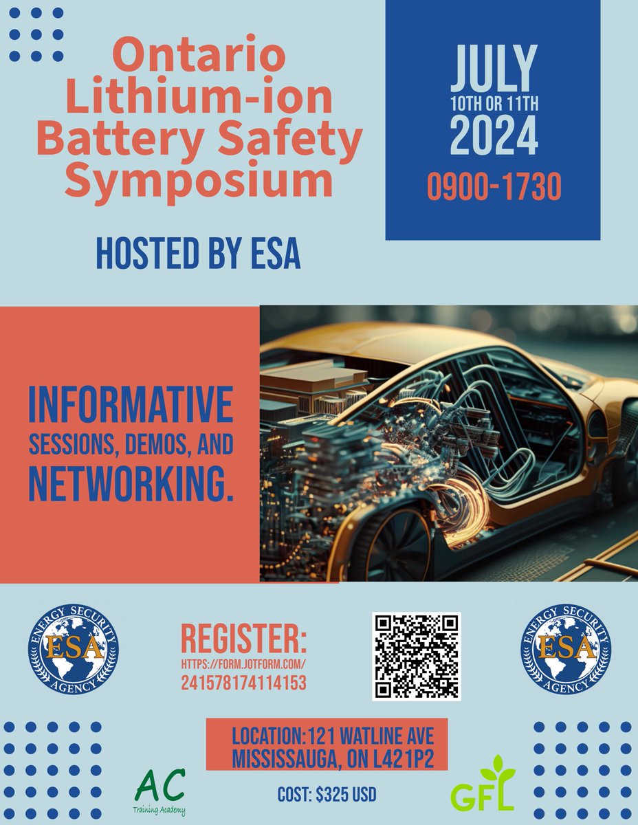 RandyNarinee's tweet image. Ontario Lithium-Ion Battery Safety Symposium

Join us for an essential and comprehensive symposium designed specifically for first responders in Canada. This symposium focuses on the critical aspects of lithium-ion battery technology, which is increasingly prevalent in numerous…
