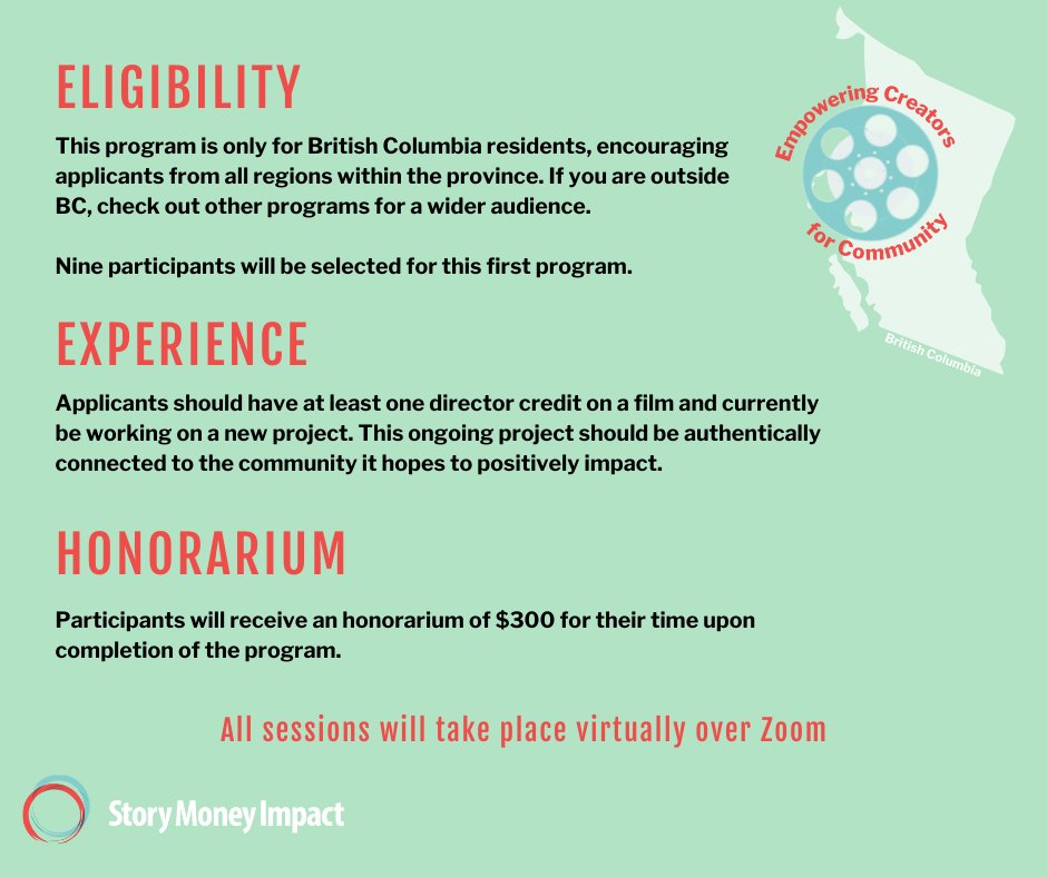 CMPA - BC Branch (@cmpabc) on Twitter photo 🎥 Exciting news from <a href="/smifilmsociety/">StoryMoneyImpact</a>! Apply for their new EMPOWERING CREATORS program, equipping 9 BC filmmakers with tools to create impactful content, led by senior artists. 🌍
Final deadline: June 17th.
Apply now at bit.ly/4bSuP2o 🎥 Exciting news from <a href="/smifilmsociety/">StoryMoneyImpact</a>! Apply for their new EMPOWERING CREATORS program, equipping 9 BC filmmakers with tools to create impactful content, led by senior artists. 🌍
Final deadline: June 17th.
Apply now at bit.ly/4bSuP2o