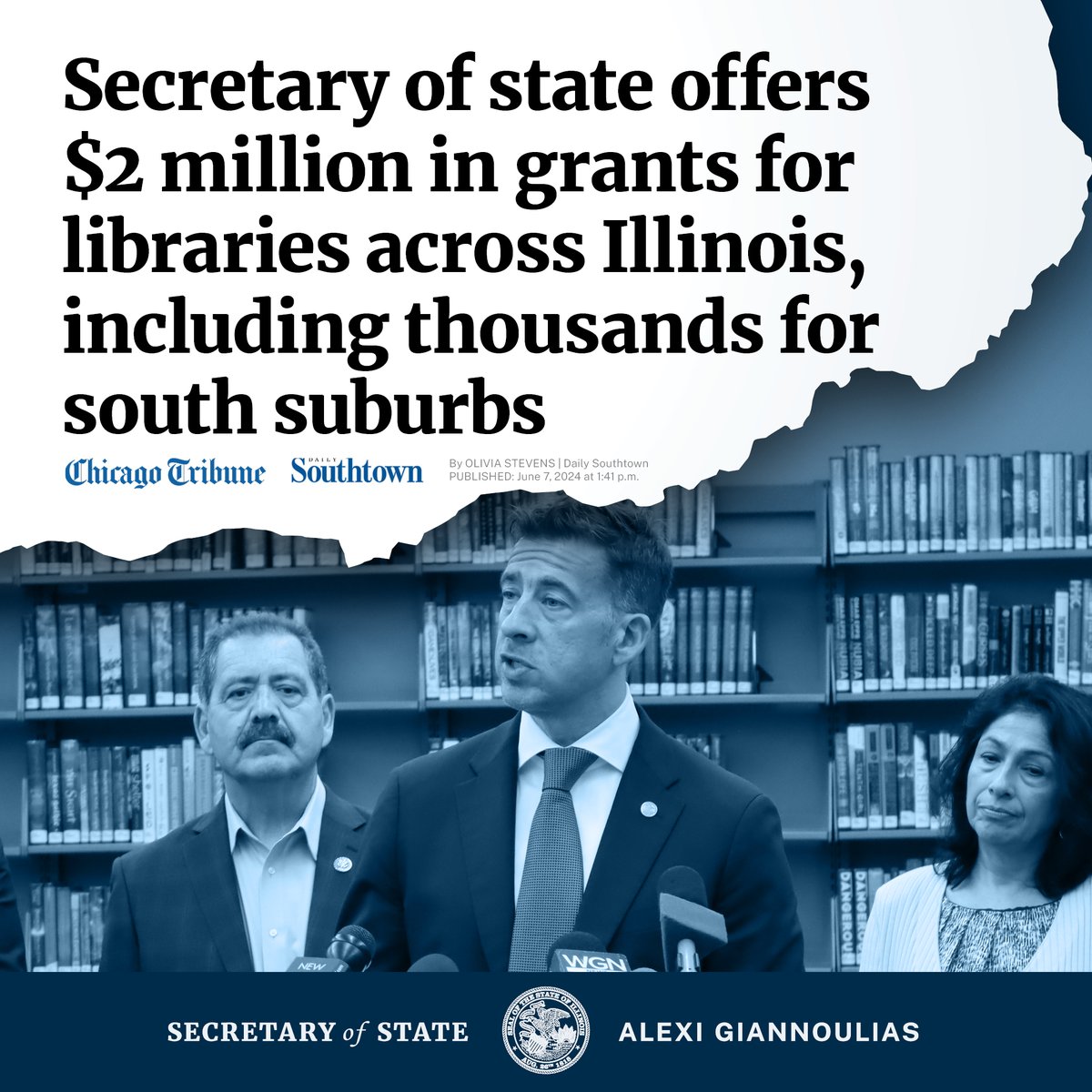 Secretary Alexi Giannoulias (@ilsecofstate) on Twitter photo Several south suburban library districts get by with very little state funding, but we're moving to change that with $2 million in grants to improve technology offerings at the facilities.
Check out this story by <a href="/DailySouthtown/">Daily Southtown</a>/<a href="/chicagotribune/">Chicago Tribune</a> ⤵️⤵️
chicagotribune.com/2024/06/07/sec… Several south suburban library districts get by with very little state funding, but we're moving to change that with $2 million in grants to improve technology offerings at the facilities.
Check out this story by <a href="/DailySouthtown/">Daily Southtown</a>/<a href="/chicagotribune/">Chicago Tribune</a> ⤵️⤵️
chicagotribune.com/2024/06/07/sec…